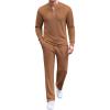 COOFANDY Men’s 2 Piece Tracksuit Set Polo Athletic Sweatsuit Quarter Zip Jogging Long Sleeve Casual Sports Outfits(Light Brown)