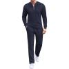 COOFANDY Men’s 2 Piece Tracksuit Set Polo Athletic Sweatsuit Quarter Zip Jogging Long Sleeve Casual Sports Outfits(Navy Blue)