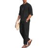 COOFANDY Men’s 2 Pieces Cotton Linen Set Long Sleeve Henley Shirts Casual Beach Pants With Pockets Summer Yoga Outfits(Black)