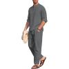 COOFANDY Men’s 2 Pieces Cotton Linen Set Long Sleeve Henley Shirts Casual Beach Pants With Pockets Summer Yoga Outfits(Dark Grey)