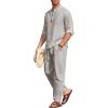 COOFANDY Men’s 2 Pieces Cotton Linen Set Long Sleeve Henley Shirts Casual Beach Pants With Pockets Summer Yoga Outfits(Grey)