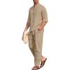 COOFANDY Men’s 2 Pieces Cotton Linen Set Long Sleeve Henley Shirts Casual Beach Pants With Pockets Summer Yoga Outfits(Khaki)