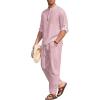 COOFANDY Men’s 2 Pieces Cotton Linen Set Long Sleeve Henley Shirts Casual Beach Pants With Pockets Summer Yoga Outfits(Misty Rose)