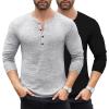 COOFANDY Men’s 2Pack Slim Fit Henley Shirts Long Sleeve Lightweight Fashion Casual Cotton Basic T Shirts(Black/Light Gray)