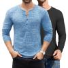 COOFANDY Men’s 2Pack Slim Fit Henley Shirts Long Sleeve Lightweight Fashion Casual Cotton Basic T Shirts(Blue/Black)