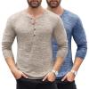 COOFANDY Men’s 2Pack Slim Fit Henley Shirts Long Sleeve Lightweight Fashion Casual Cotton Basic T Shirts(Blue/Khaki)