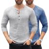 COOFANDY Men’s 2Pack Slim Fit Henley Shirts Long Sleeve Lightweight Fashion Casual Cotton Basic T Shirts(Blue/Light Gray)