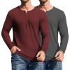 COOFANDY Men’s 2Pack Slim Fit Henley Shirts Long Sleeve Lightweight Fashion Casual Cotton Basic T Shirts(Charcoal/Wine Red)