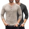 COOFANDY Men’s 2Pack Slim Fit Henley Shirts Long Sleeve Lightweight Fashion Casual Cotton Basic T Shirts(Khaki/Dark Gray)