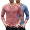 COOFANDY Men’s 2Pack Slim Fit Henley Shirts Long Sleeve Lightweight Fashion Casual Cotton Basic T Shirts(Wine Red/Blue)