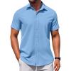 COOFANDY Men’s Button Down Shirt Short Sleeve Casual Shirt for Men Summer Business Casual Dress Shirt(Blue)