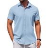 COOFANDY Men’s Button Down Shirt Short Sleeve Casual Shirt for Men Summer Business Casual Dress Shirt(Clear Blue)