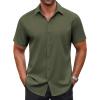COOFANDY Men’s Button Down Shirt Short Sleeve Dress Shirt Casual Beach Summer Wedding Shirt(Army Green)