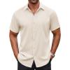 COOFANDY Men’s Button Down Shirt Short Sleeve Dress Shirt Casual Beach Summer Wedding Shirt(Beige)