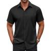 COOFANDY Men’s Button Down Shirt Short Sleeve Dress Shirt Casual Beach Summer Wedding Shirt(Black)
