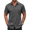 COOFANDY Men’s Button Down Shirt Short Sleeve Dress Shirt Casual Beach Summer Wedding Shirt(Dark Grey)
