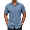 COOFANDY Men’s Button Down Shirt Short Sleeve Dress Shirt Casual Beach Summer Wedding Shirt(Grey Blue)