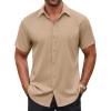 COOFANDY Men’s Button Down Shirt Short Sleeve Dress Shirt Casual Beach Summer Wedding Shirt(Khaki)