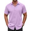 COOFANDY Men’s Button Down Shirt Short Sleeve Dress Shirt Casual Beach Summer Wedding Shirt(Lavender)