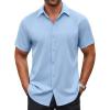 COOFANDY Men’s Button Down Shirt Short Sleeve Dress Shirt Casual Beach Summer Wedding Shirt(Light Blue)