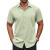 COOFANDY Men’s Button Down Shirt Short Sleeve Dress Shirt Casual Beach Summer Wedding Shirt(Light Green)