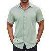 COOFANDY Men’s Button Down Shirt Short Sleeve Dress Shirt Casual Beach Summer Wedding Shirt(Light Green-flower)