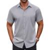 COOFANDY Men’s Button Down Shirt Short Sleeve Dress Shirt Casual Beach Summer Wedding Shirt(Light Grey)