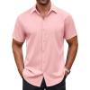 COOFANDY Men’s Button Down Shirt Short Sleeve Dress Shirt Casual Beach Summer Wedding Shirt(Light Pink)