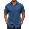 COOFANDY Men’s Button Down Shirt Short Sleeve Dress Shirt Casual Beach Summer Wedding Shirt(Navy Blue)