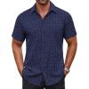 COOFANDY Men’s Button Down Shirt Short Sleeve Dress Shirt Casual Beach Summer Wedding Shirt(Navy Blue-anchor)
