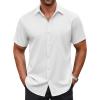 COOFANDY Men’s Button Down Shirt Short Sleeve Dress Shirt Casual Beach Summer Wedding Shirt(White)