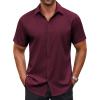 COOFANDY Men’s Button Down Shirt Short Sleeve Dress Shirt Casual Beach Summer Wedding Shirt(Wine Red)