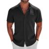 COOFANDY Men’s Button Down Shirts Short Sleeve Casual Shirts Summer Beach Linen Shirts with Pocket(Black)