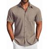 COOFANDY Men’s Button Down Shirts Short Sleeve Casual Shirts Summer Beach Linen Shirts with Pocket(Brown)