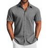 COOFANDY Men’s Button Down Shirts Short Sleeve Casual Shirts Summer Beach Linen Shirts with Pocket(Dark Grey)