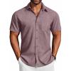 COOFANDY Men’s Button Down Shirts Short Sleeve Casual Shirts Summer Beach Linen Shirts with Pocket(Dark Red)
