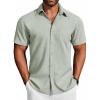 COOFANDY Men’s Button Down Shirts Short Sleeve Casual Shirts Summer Beach Linen Shirts with Pocket(Green)