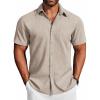 COOFANDY Men’s Button Down Shirts Short Sleeve Casual Shirts Summer Beach Linen Shirts with Pocket(Khaki)