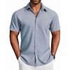 COOFANDY Men’s Button Down Shirts Short Sleeve Casual Shirts Summer Beach Linen Shirts with Pocket(Light Denim Blue)