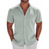 COOFANDY Men’s Button Down Shirts Short Sleeve Casual Shirts Summer Beach Linen Shirts with Pocket(Light Green)