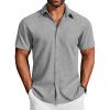 COOFANDY Men’s Button Down Shirts Short Sleeve Casual Shirts Summer Beach Linen Shirts with Pocket(Light Grey)