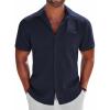 COOFANDY Men’s Button Down Shirts Short Sleeve Casual Shirts Summer Beach Linen Shirts with Pocket(Navy Blue)