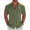 COOFANDY Men’s Button Down Shirts Short Sleeve Casual Shirts Summer Beach Linen Shirts with Pocket(Olive Green)