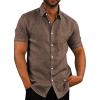 COOFANDY Men’s Casual Button Down Shirts Short Sleeve Linen Shirts Summer Beach Dress Shirt(Brown)