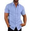 COOFANDY Men’s Casual Button Down Shirts Short Sleeve Linen Shirts Summer Beach Dress Shirt(Deep Blue)