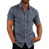 COOFANDY Men’s Casual Button Down Shirts Short Sleeve Linen Shirts Summer Beach Dress Shirt(Gray& Blue)