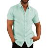 COOFANDY Men’s Casual Button Down Shirts Short Sleeve Linen Shirts Summer Beach Dress Shirt(Light Green)