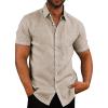 COOFANDY Men’s Casual Button Down Shirts Short Sleeve Linen Shirts Summer Beach Dress Shirt(Light Khaki)
