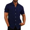 COOFANDY Men’s Casual Button Down Shirts Short Sleeve Linen Shirts Summer Beach Dress Shirt(Linen – Blue)