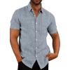 COOFANDY Men’s Casual Button Down Shirts Short Sleeve Linen Shirts Summer Beach Dress Shirt(Navy)